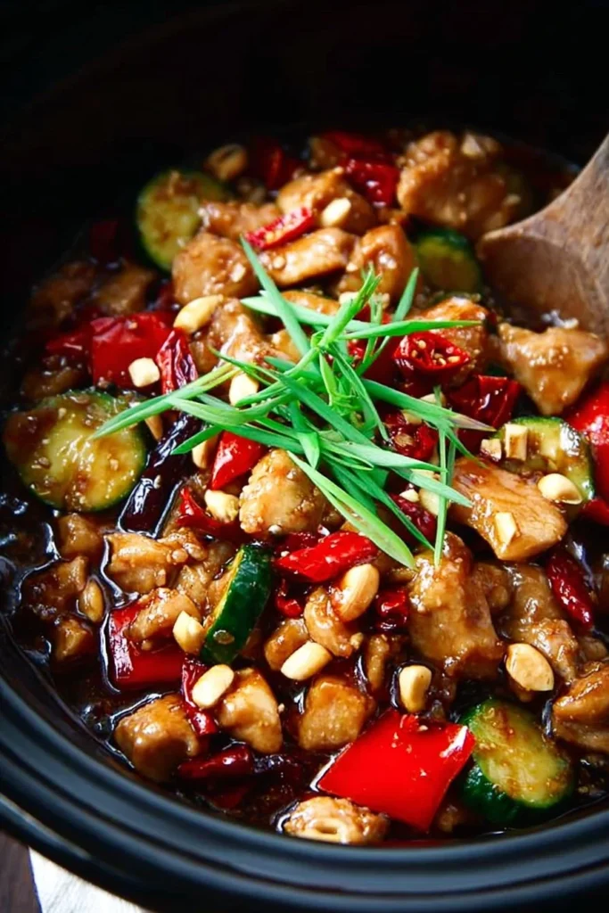 Skinny Slow Cooker Kung Pao Chicken dish served in a bowl