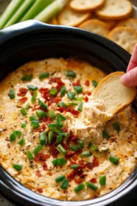 Delicious Slow Cooker Crack Chicken Dip served with chips on a table