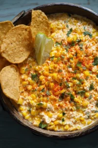Delicious slow cooker street corn dip served in a bowl with toppings
