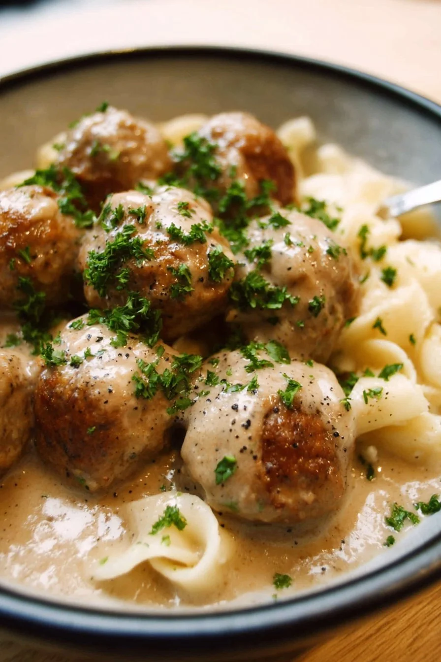 Delicious Slow Cooker Swedish Meatballs served on a plate