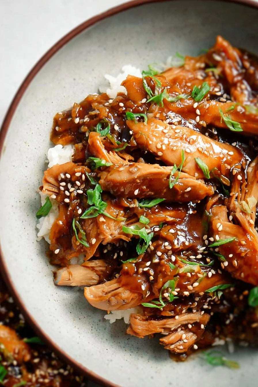 Delicious slow cooker teriyaki chicken served on a plate