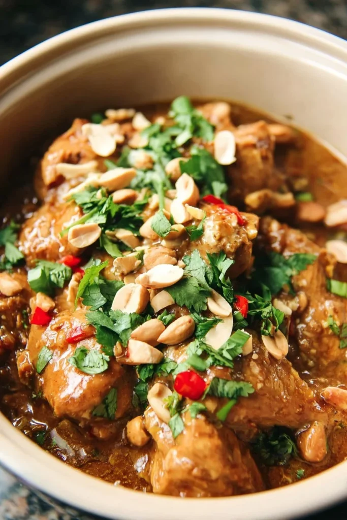 Delicious Slow Cooker Thai Peanut Chicken dish with fresh ingredients