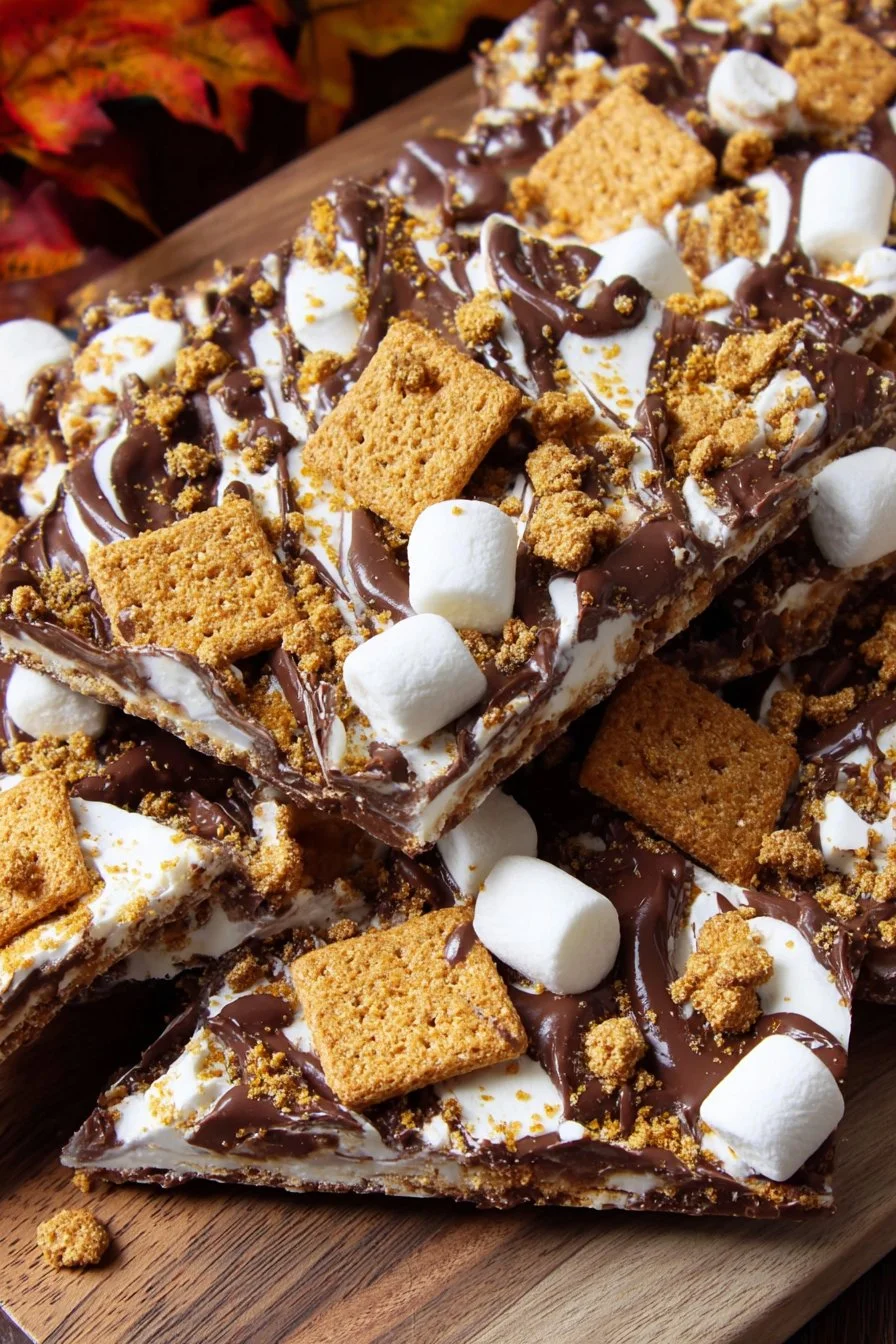 Delicious S'mores Bark featuring Golden Grahams and melted chocolate.