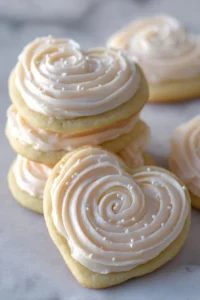 Delicious soft sour cream cookies with cream cheese frosting on a plate