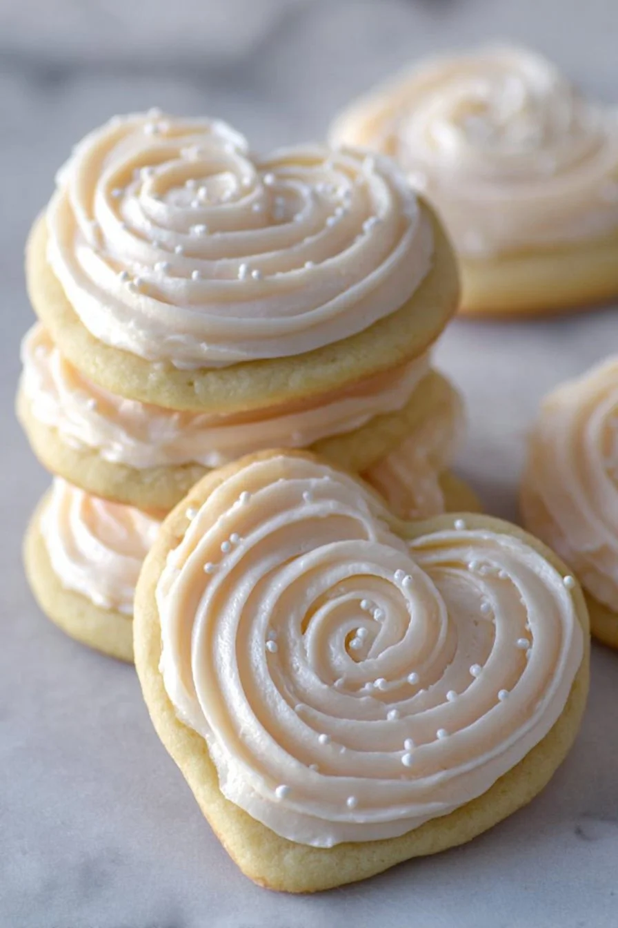 Delicious soft sour cream cookies with cream cheese frosting on a plate