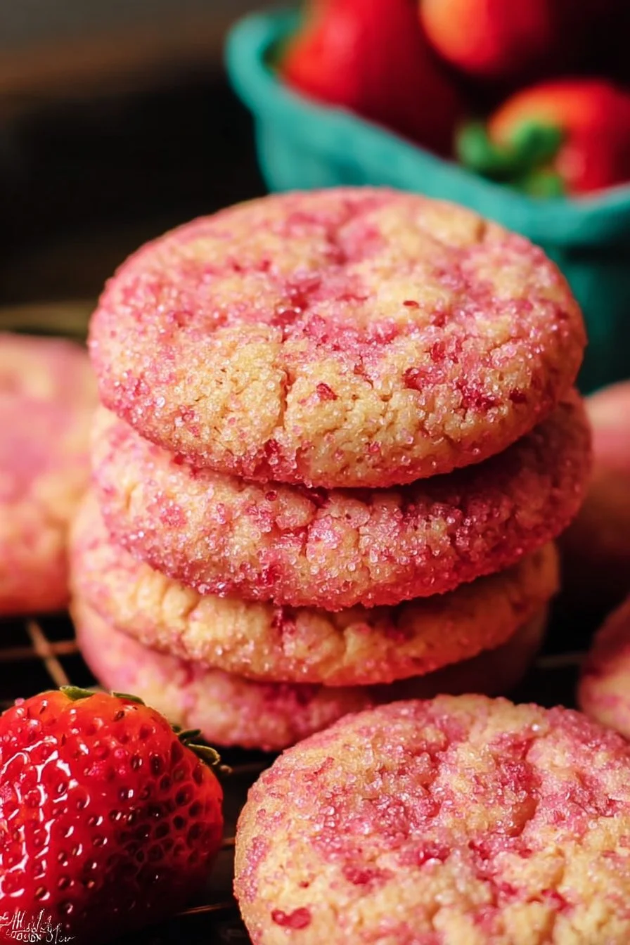 Delicious Strawberry Champagne Cookies with fresh strawberries and bubbly essence.