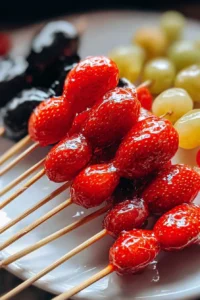 Tanghulu, a delightful candied fruit treat, presented on skewers