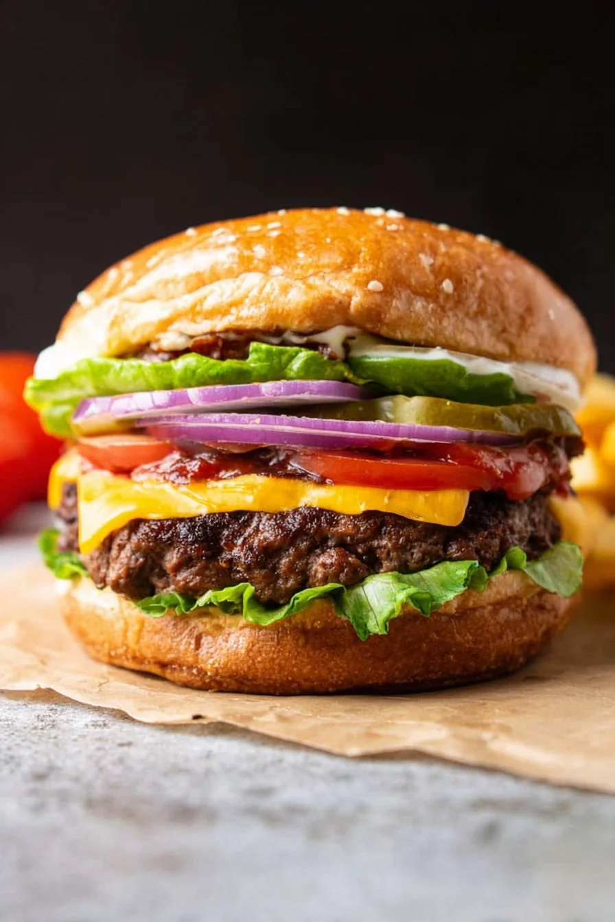 Homemade smash burgers served with fresh toppings on a grill plate