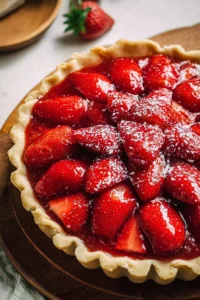 Easiest fresh strawberry pie with ripe strawberries and a flaky crust