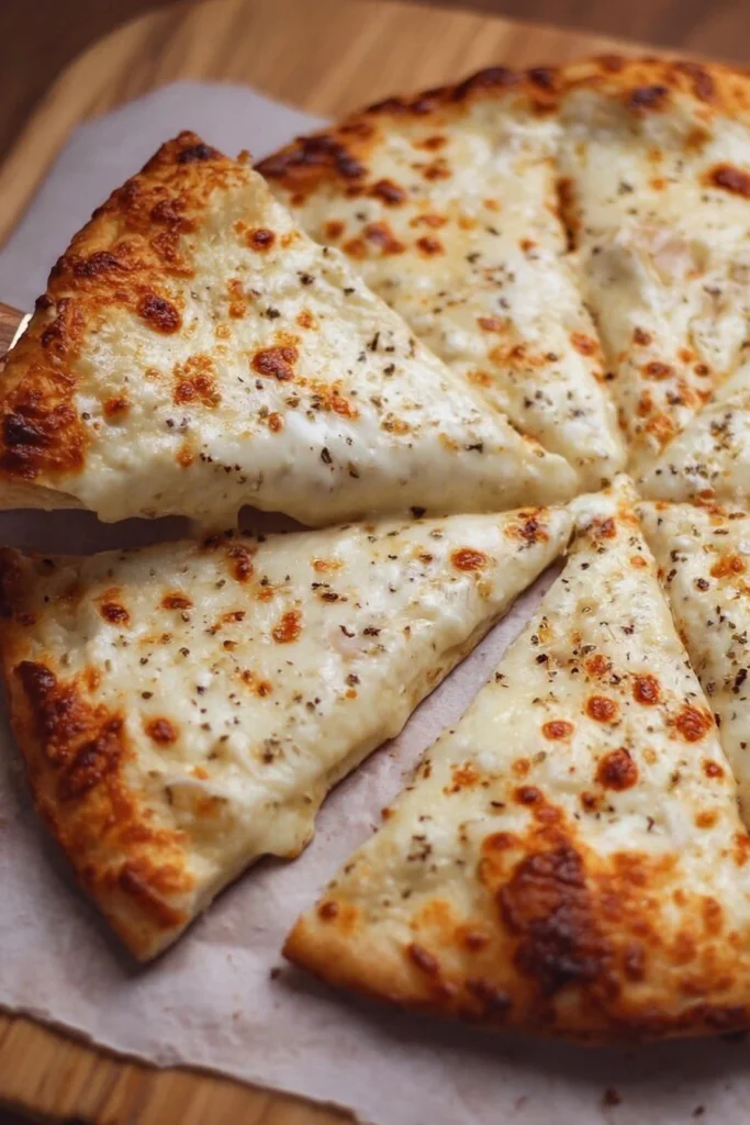 Delicious white pizza topped with ricotta, mozzarella, and fresh herbs