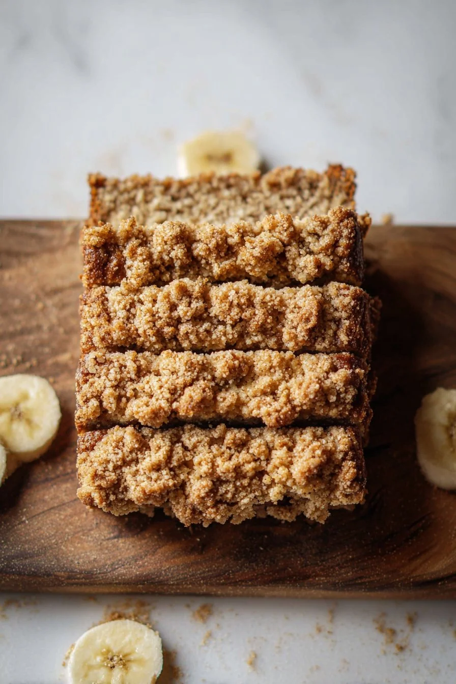 Deliciously moist Banana Bread With Streusel topping, perfect for breakfast or a snack.