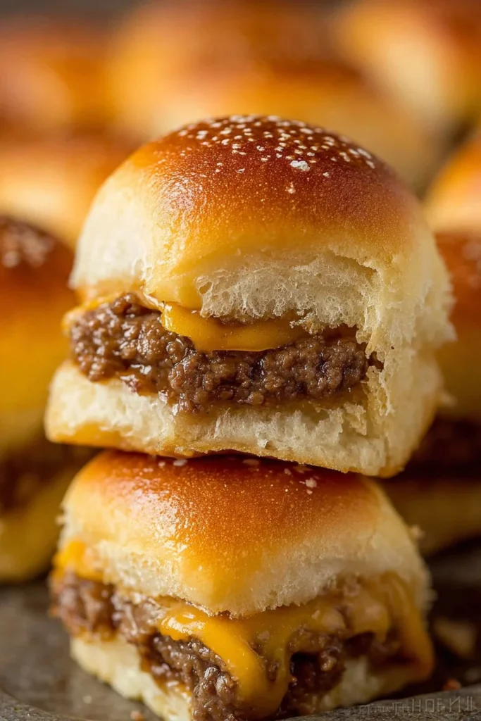 Cheeseburger Sliders (Easy, 30-min Recipe) 1 Delicious cheeseburger sliders on a serving tray ready to eat