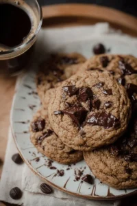 Delicious chocolate chunk espresso cookies on a plate