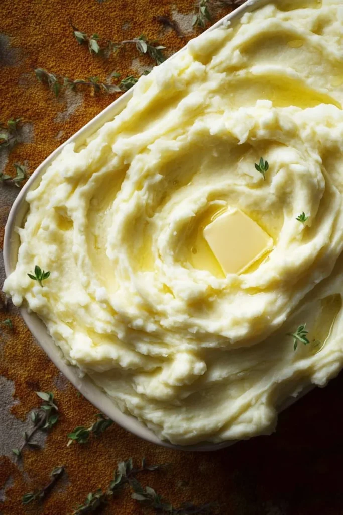 Creamy make ahead mashed potatoes served in a bowl garnished with parsley.