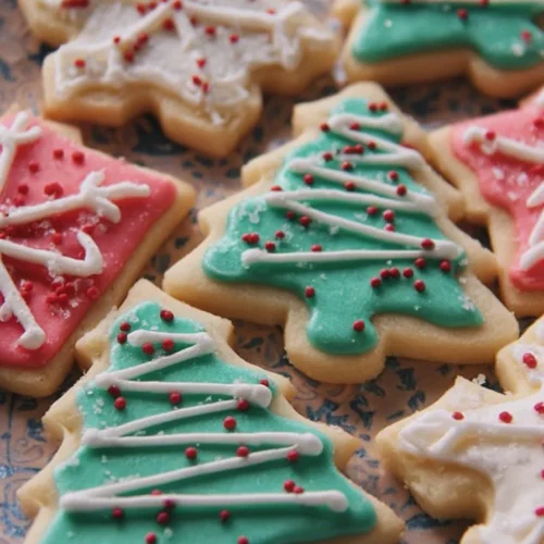 Delicious cutout sugar cookies displayed on a plate with colorful icing