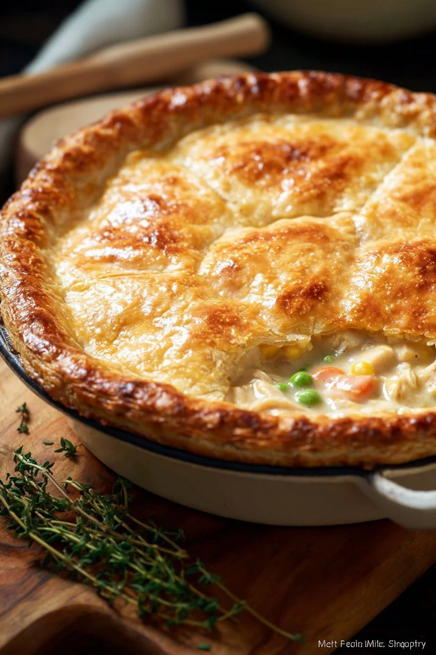 Double Crust Chicken Pot Pie with flaky crust and savory chicken filling