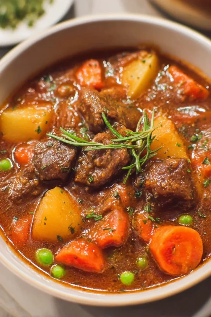 Dutch Oven Beef Stew 1 Delicious Dutch Oven beef stew with vegetables and seasoning