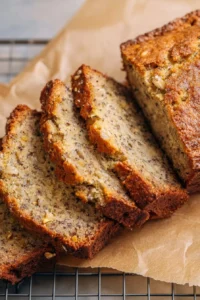 Delicious moist banana bread freshly baked with ripe bananas