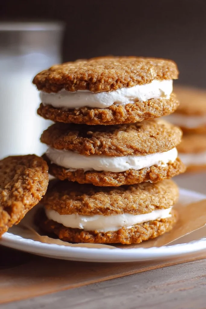 Delicious homemade oatmeal cream pies with creamy filling and oatmeal cookies
