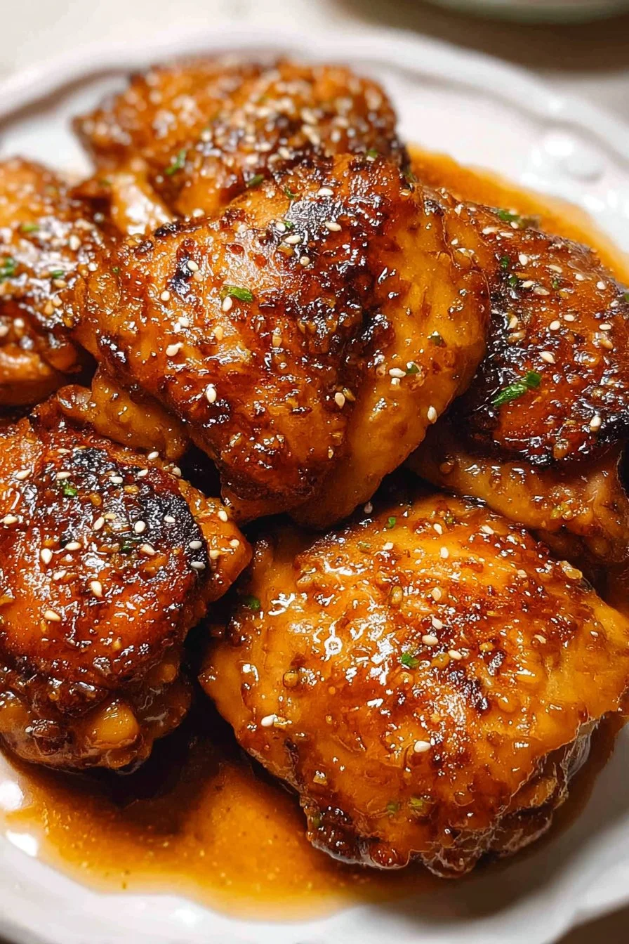 Honey Garlic Chicken Thighs cooked with a sweet and savory glaze
