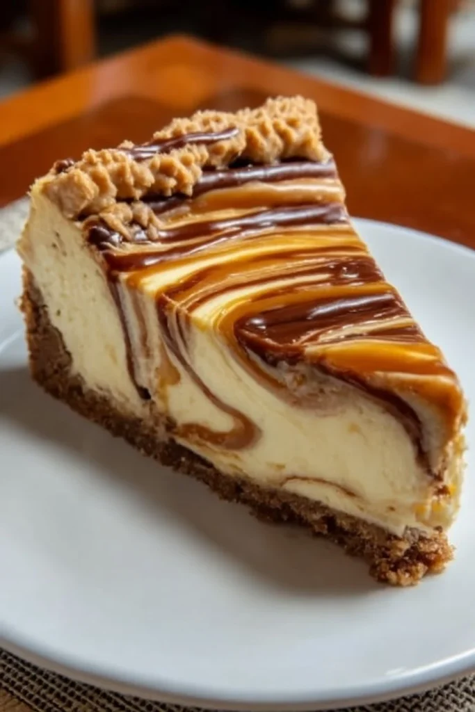 Irresistible Caramel Swirl Cheesecake with luscious caramel topping