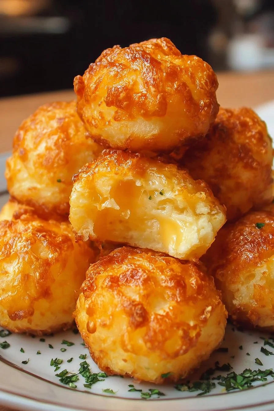 Delicious homemade mashed potato cheese puffs ready to serve.