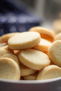 Baked perfect shortbread cookies on a cooling rack.