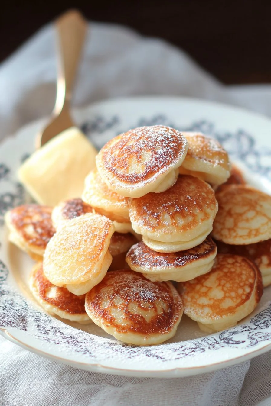 Delicious poffertjes - traditional Dutch mini pancakes served warm with toppings