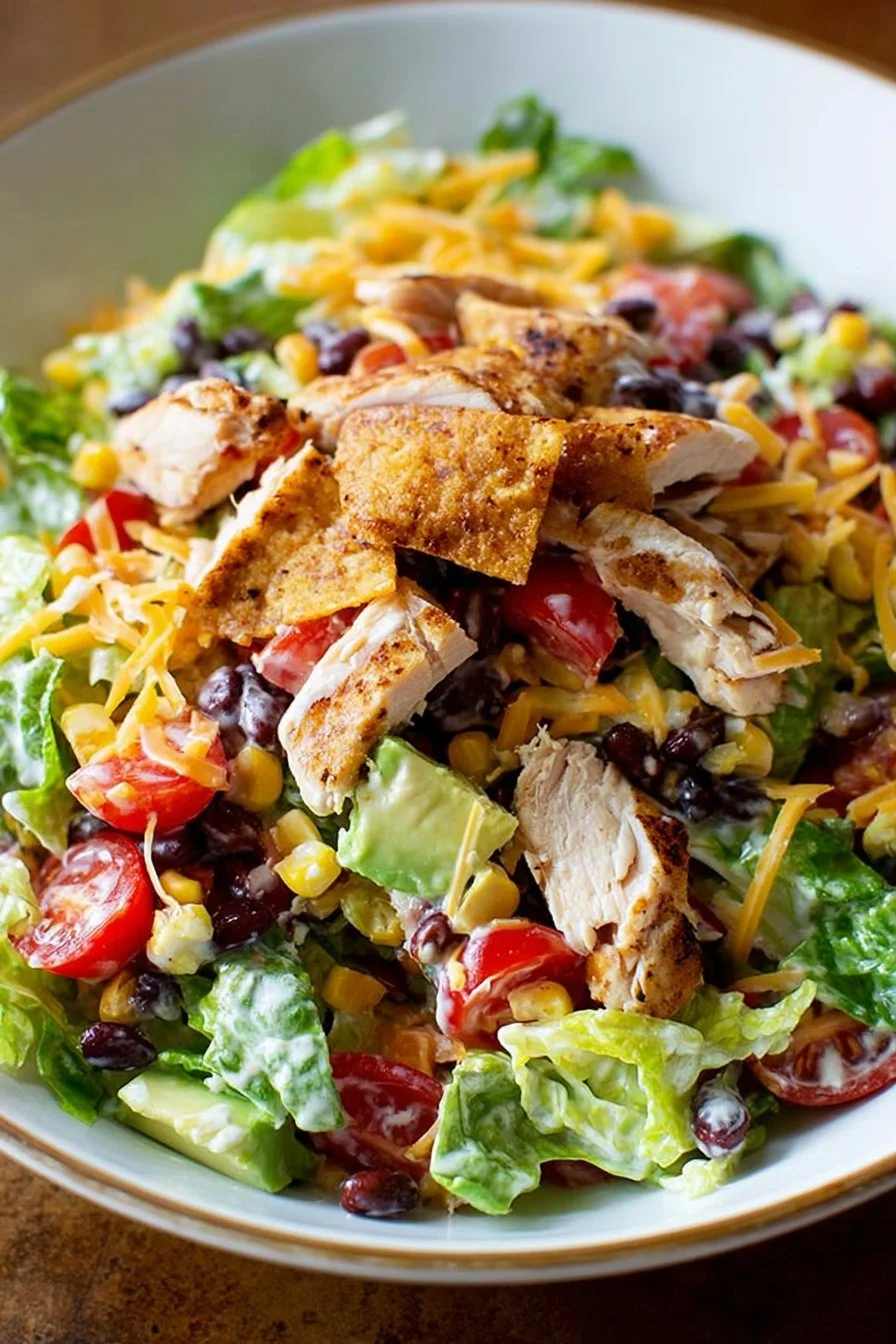 Southwestern chopped chicken salad with vibrant vegetables and grilled chicken.
