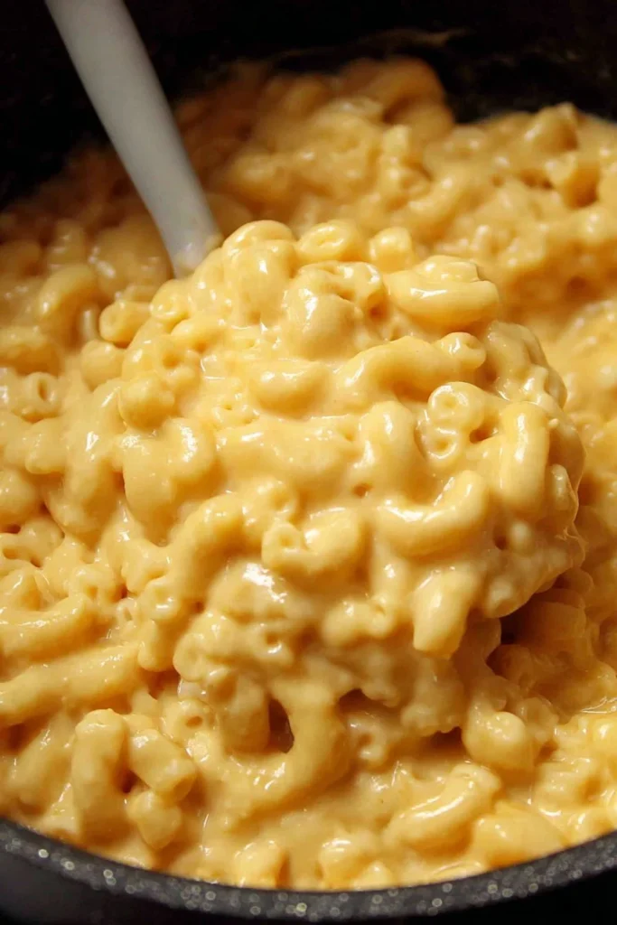 Creamy stovetop mac and cheese in a bowl with cheese melting on top