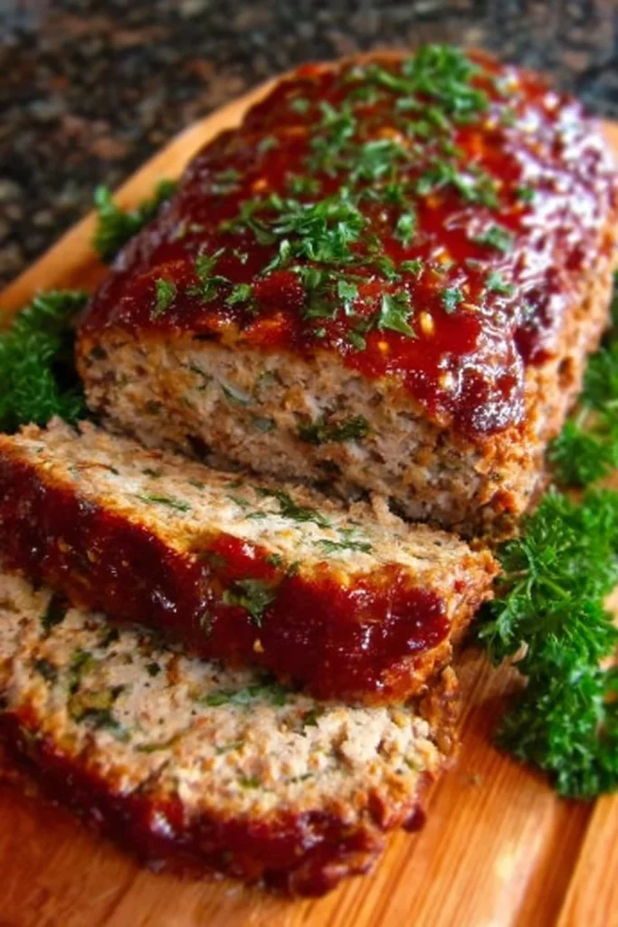 Delicious homemade turkey meatloaf served with vegetables