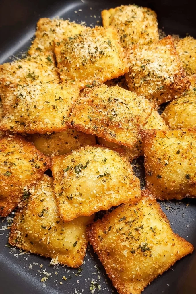 Golden toasted ravioli served with marinara sauce, air-fried or oven-baked.