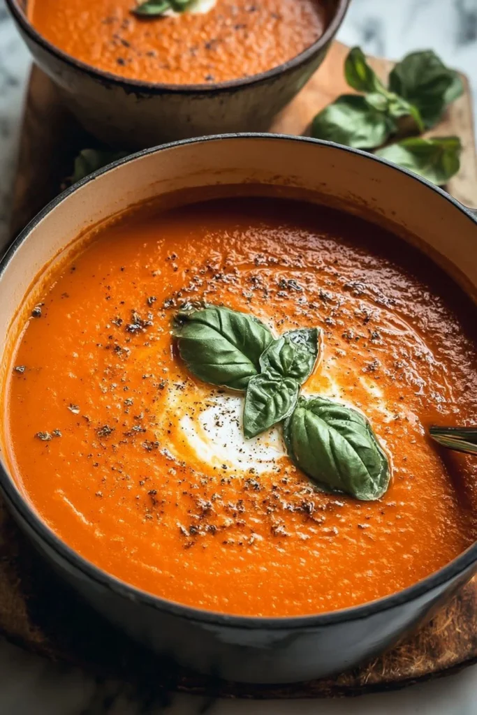 Bowl of creamy homemade tomato soup made in 20 minutes.