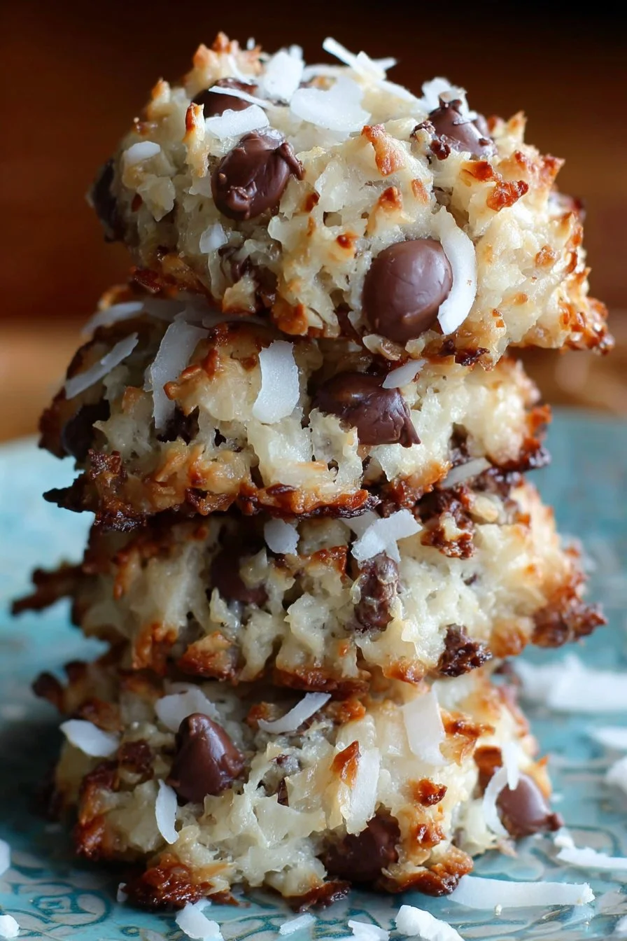 Delicious homemade Almond Joy Cookies with chocolate, coconut, and almonds.