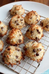 Plate of Chocolate Chip Coconut Macaroons topped with chocolate chips