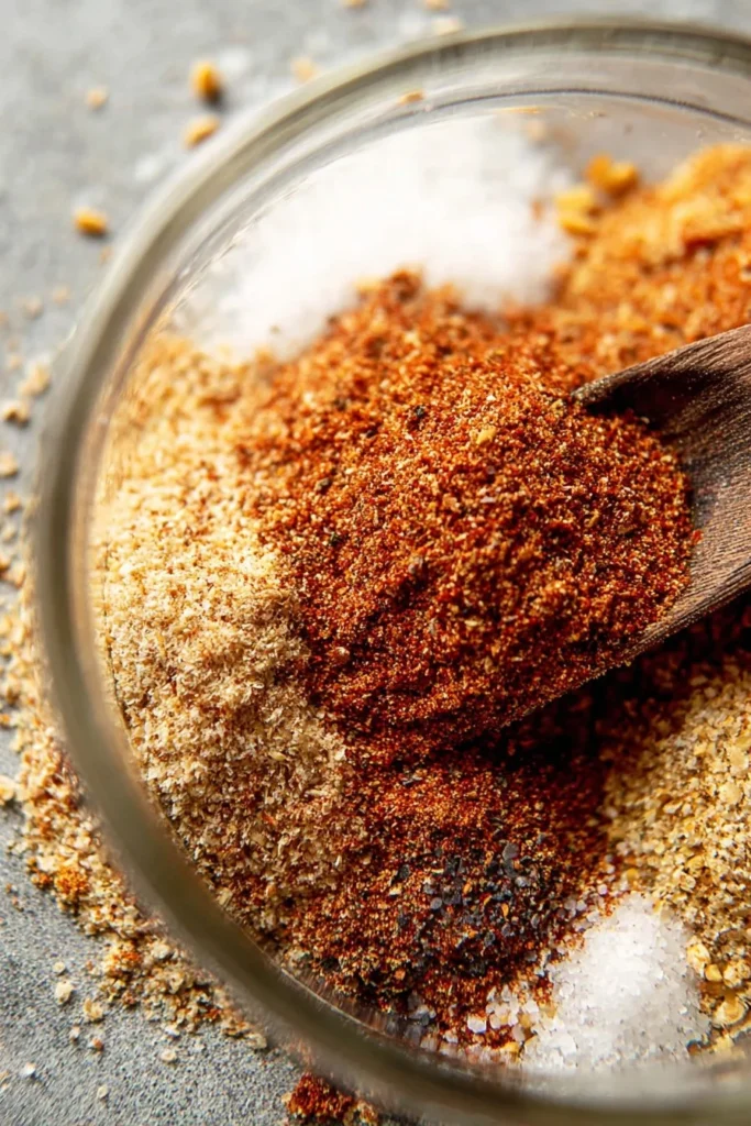 Homemade 5-minute elote seasoning in a bowl with spices and corn on the side.