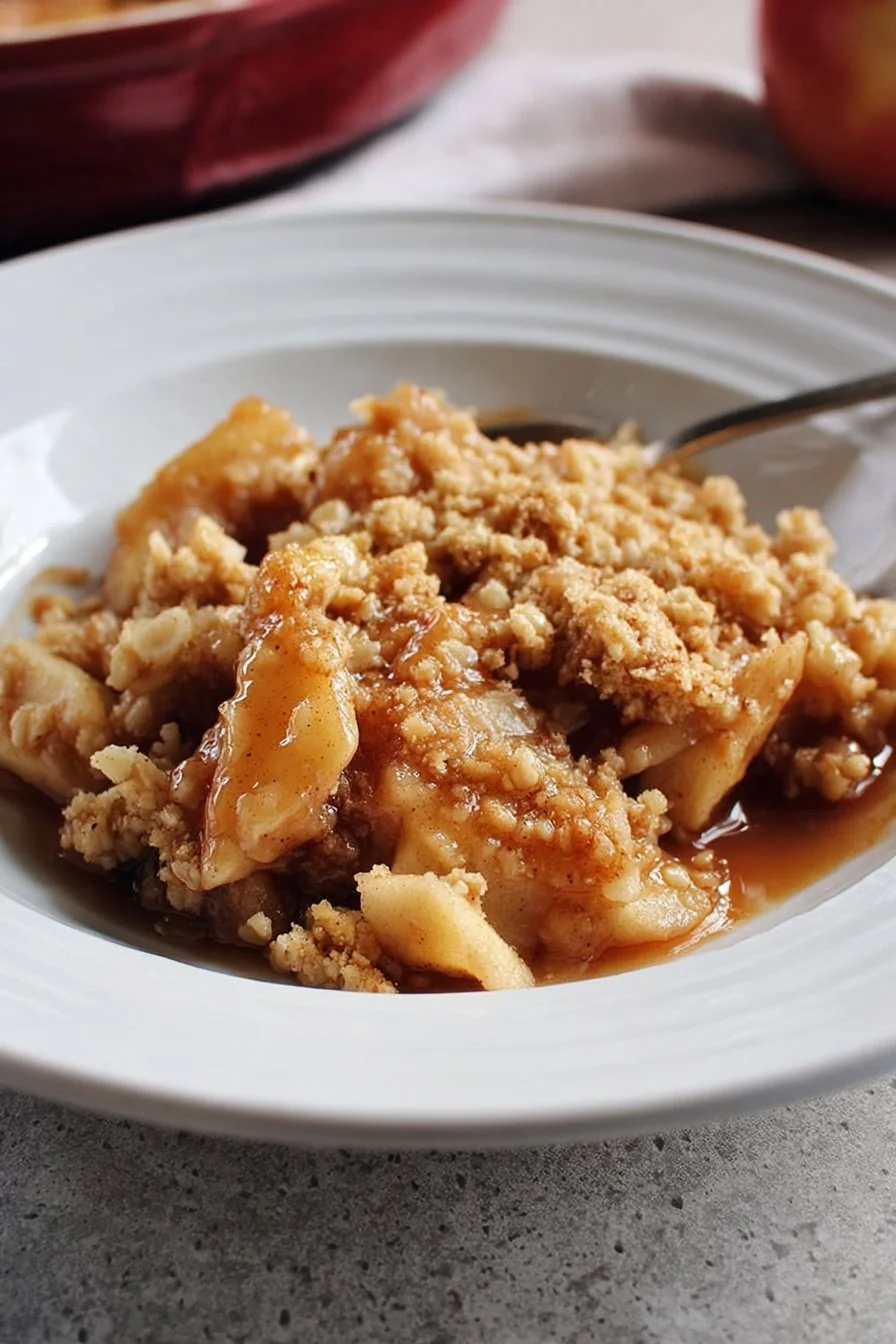 Delicious easy apple crisp served warm with a golden oat topping