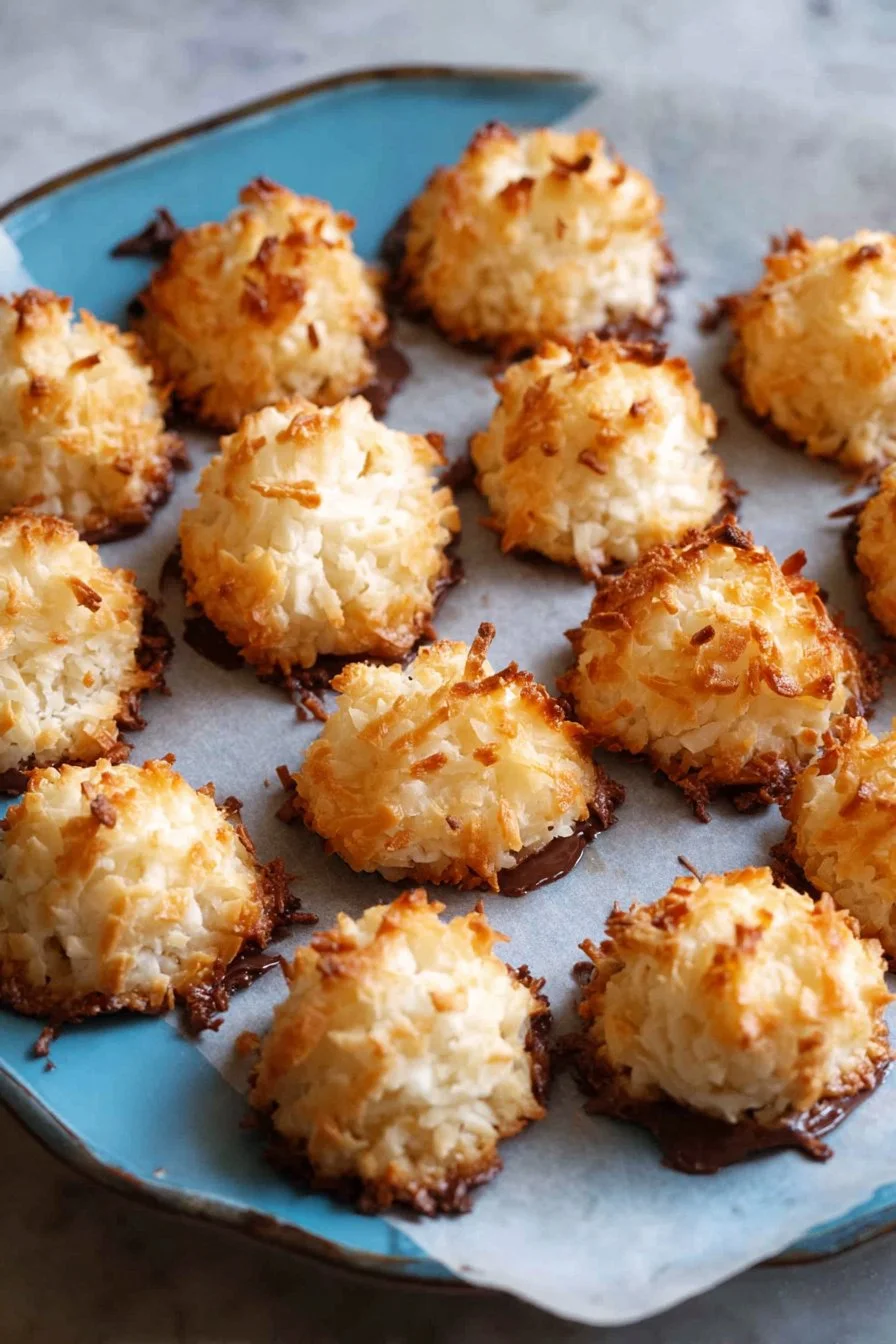 A plate of easy coconut macaroons, freshly baked and ready to enjoy.