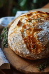 Homemade roasted garlic and rosemary sourdough bread fresh out of the oven