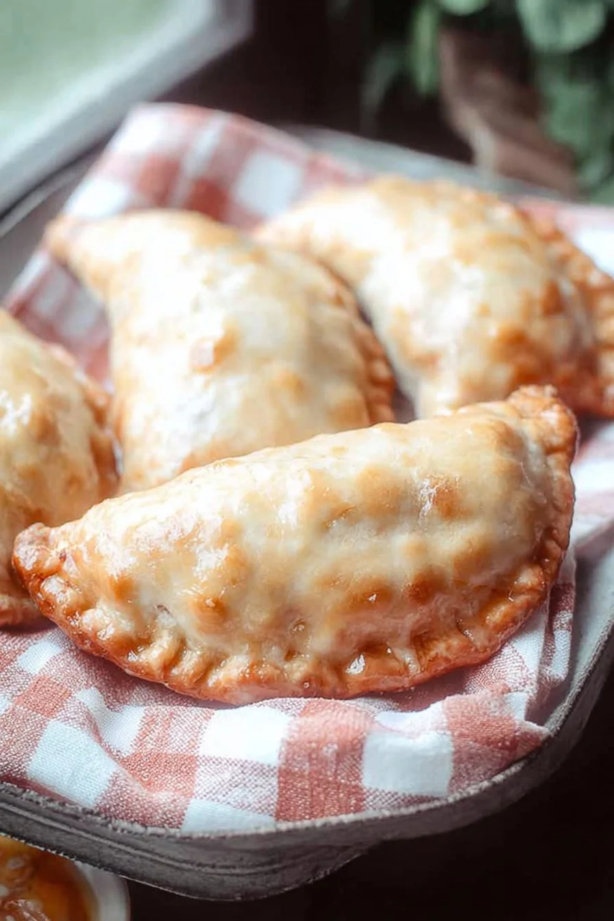 Fried apple hand pies with a golden crust and apple filling on a plate