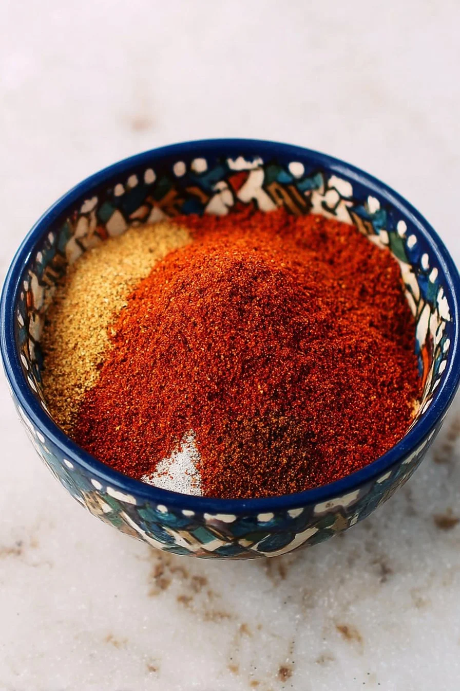 A jar of homemade taco seasoning with spices and herbs surrounding it