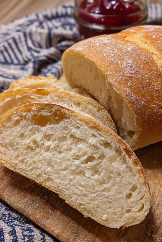 Freshly baked Italian bread loaves on a wooden cutting board