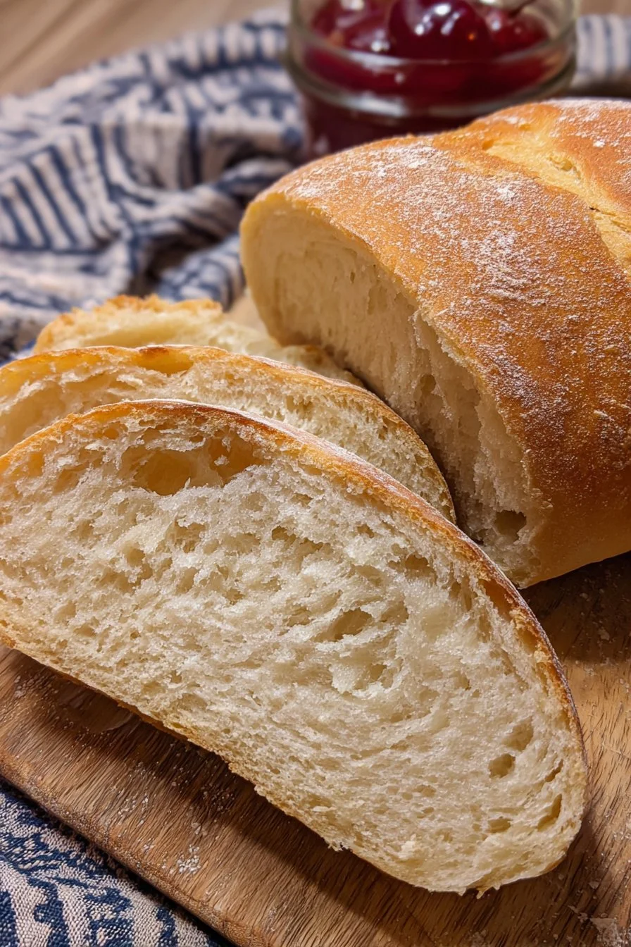 Freshly baked Italian bread loaves on a wooden cutting board