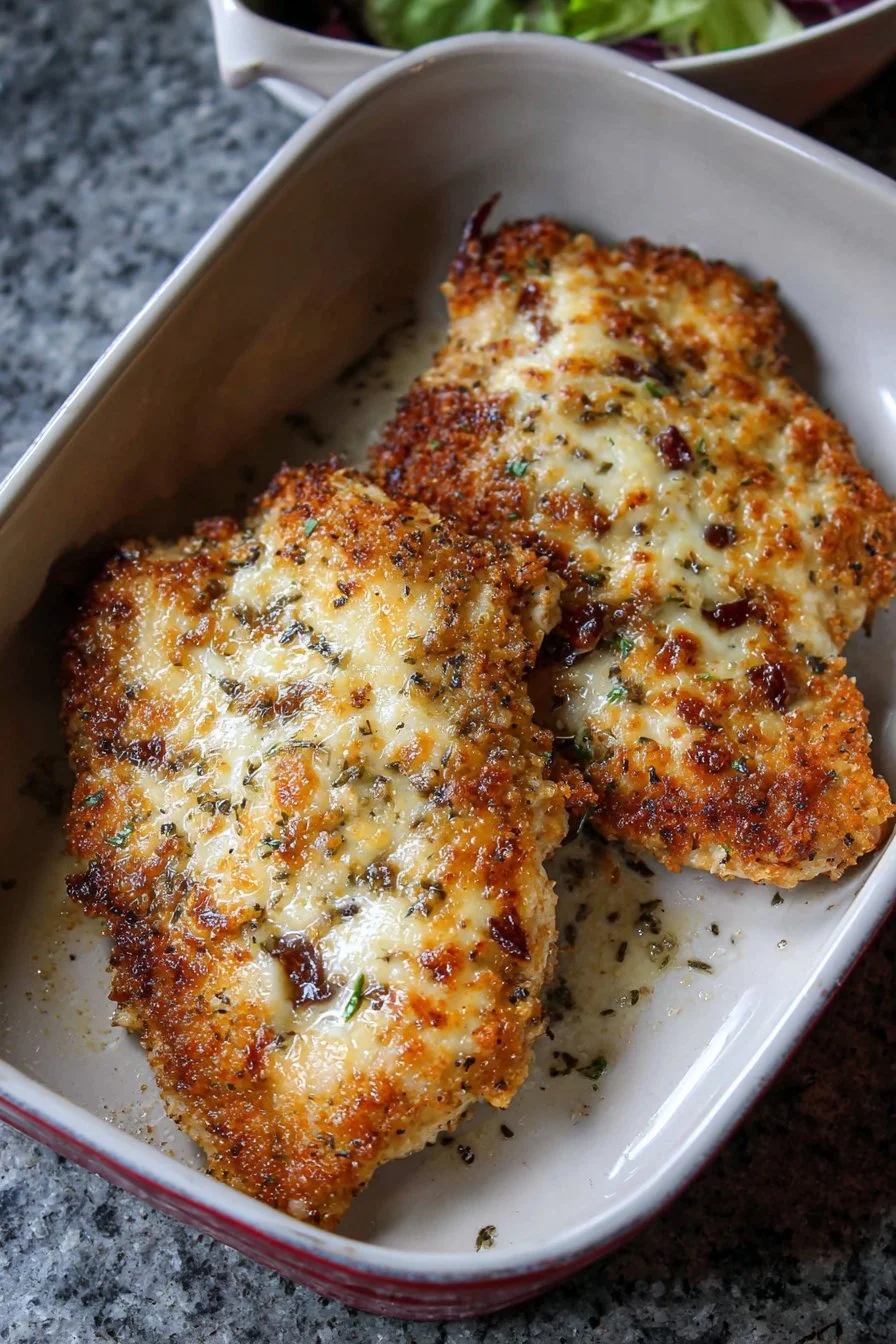 Longhorn Parmesan Crusted Chicken served with fresh sides on a plate.