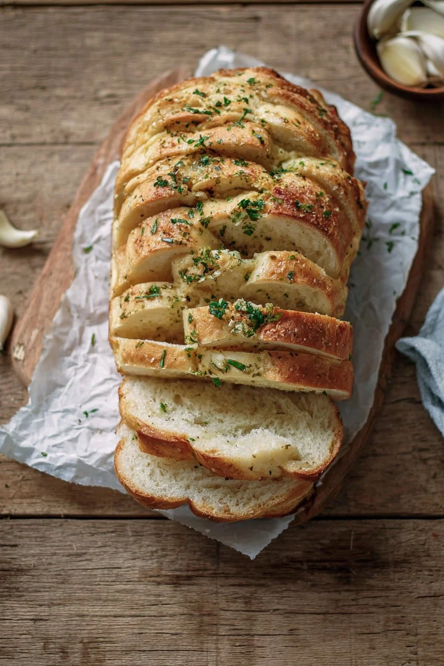 Sourdough Discard Garlic Pull Bread freshly baked and served warm