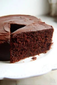 Delicious whole wheat chocolate cake topped with chocolate frosting