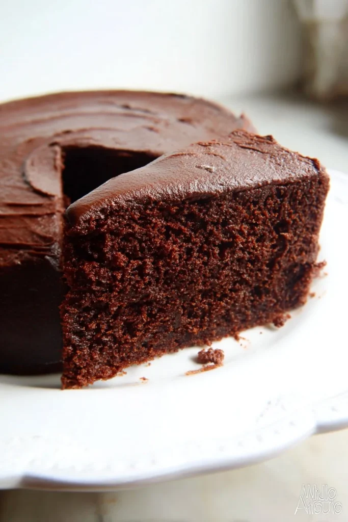 Delicious whole wheat chocolate cake topped with chocolate frosting
