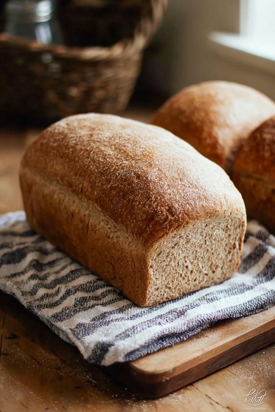 Homemade whole wheat sourdough sandwich bread sliced and served