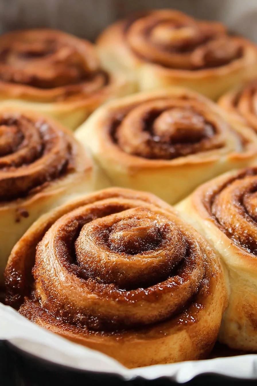 Freshly baked bread machine cinnamon rolls topped with icing