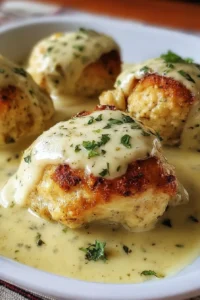 Delicious Chicken Pillows with Creamy Parmesan Sauce on a plate